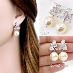 Swarovski Parel druppel bruidsoorbellen trouwoorbellen bengelende bruidsoorbellen Roségouden Kristallen bruidsoorbellen statement oorbellen Ava