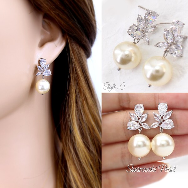 Swarovski Perla gota pendientes de novia pendientes de boda cuelgan pendientes de novia Pendientes de novia de cristal de oro rosa pendientes de declaración Ava