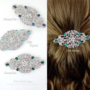 Wedding Hair Comb Rhinestone Hair comb Emerald Green Hair Comb Montana Blue Wedding Accessory Bridal hair Barrette Bridal Jewelry Aimee image 1