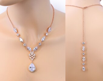 Wedding Necklace teardrop Zirconia Necklace Wedding Jewelry Backdrop necklace Wedding accessories Bridal Jewelry Bridesmaid Necklace Mix Zoe