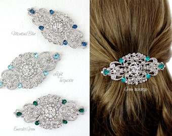 Wedding Hair Comb Rhinestone Hair comb Emerald Green Hair Comb Montana Blue Wedding Accessory Bridal hair Barrette Bridal Jewelry Aimee