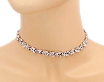 Wedding Choker Necklace Rose gold Zirconia Necklace Wedding Jewelry Bride necklace Bridal Jewelry Bridal Necklace Statement Necklace Ava