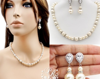 Wedding Necklace Earrings set Swarovski Pearl Rhinestone Necklace Earrings Wedding Jewelry Wedding Accessory Bridal Necklace Bridal Jewelry