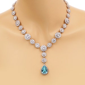 Wedding Necklace Zirconia Swarovski Light Turquoise Crystal Necklace Wedding Jewelry Wedding Accessory Bridal Necklace Bridal Jewelry Zuma