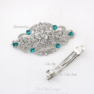 Wedding Hair Comb Rhinestone Hair comb Emerald Green Hair Comb Montana Blue Wedding Accessory Bridal hair Barrette Bridal Jewelry Aimee image 3