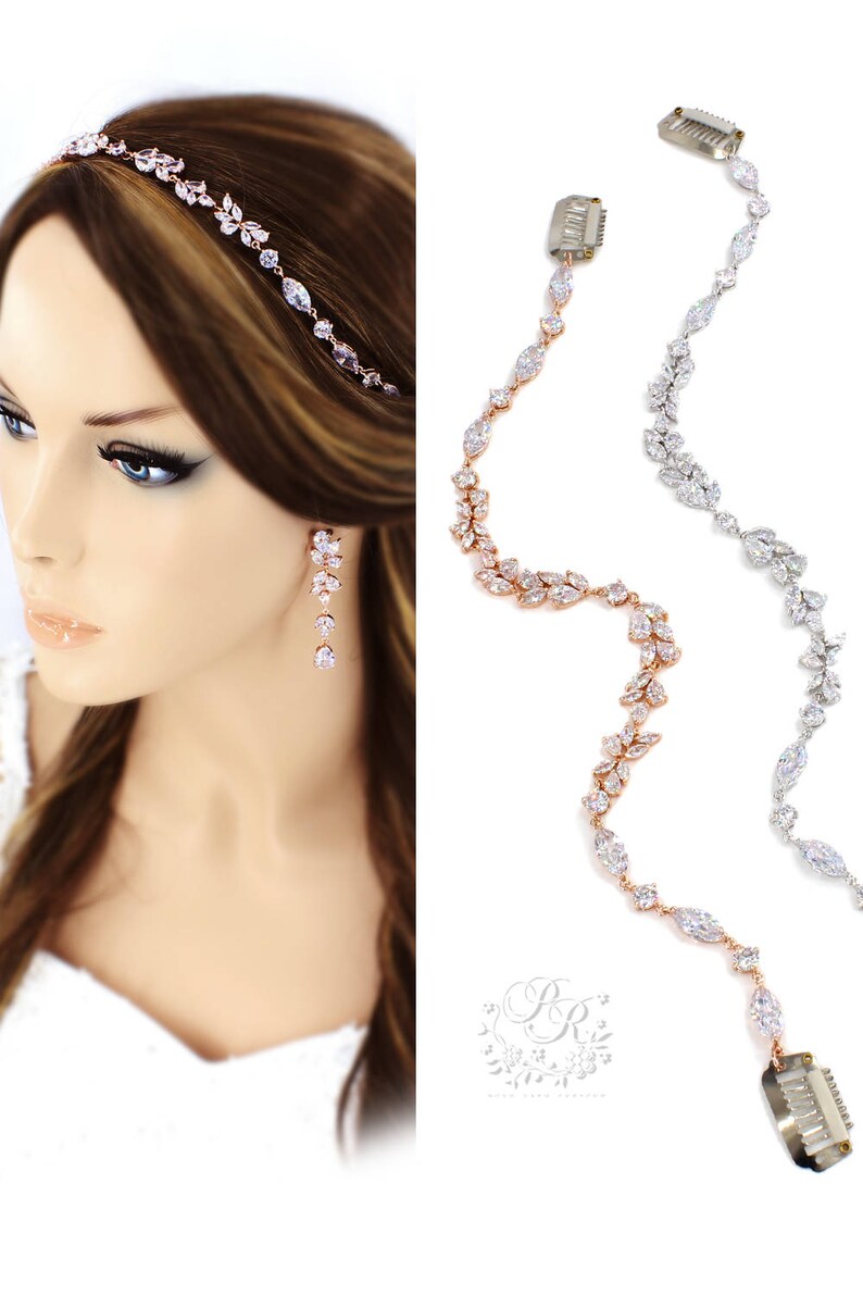Wedding Necklace set Zircon Rhinestone Necklace Earrings Wedding Jewelry set Wedding Accessory Rose gold Bridal Backdrop Necklace set Sasa