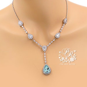 Wedding Necklace Zirconia Swarovski Crystal Light Turquoise Necklace Wedding Jewelry Something blue Bridal Necklace Bridal Jewelry Boja