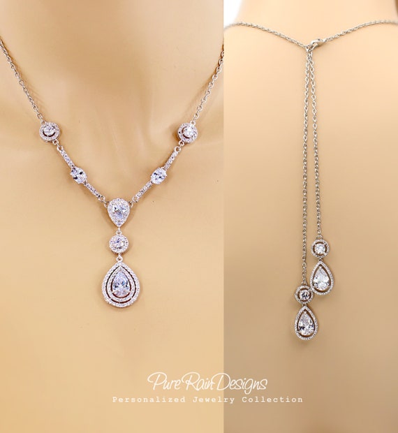 Wedding Necklace teardrop Zirconia pendant Crystal Bridal Etsy