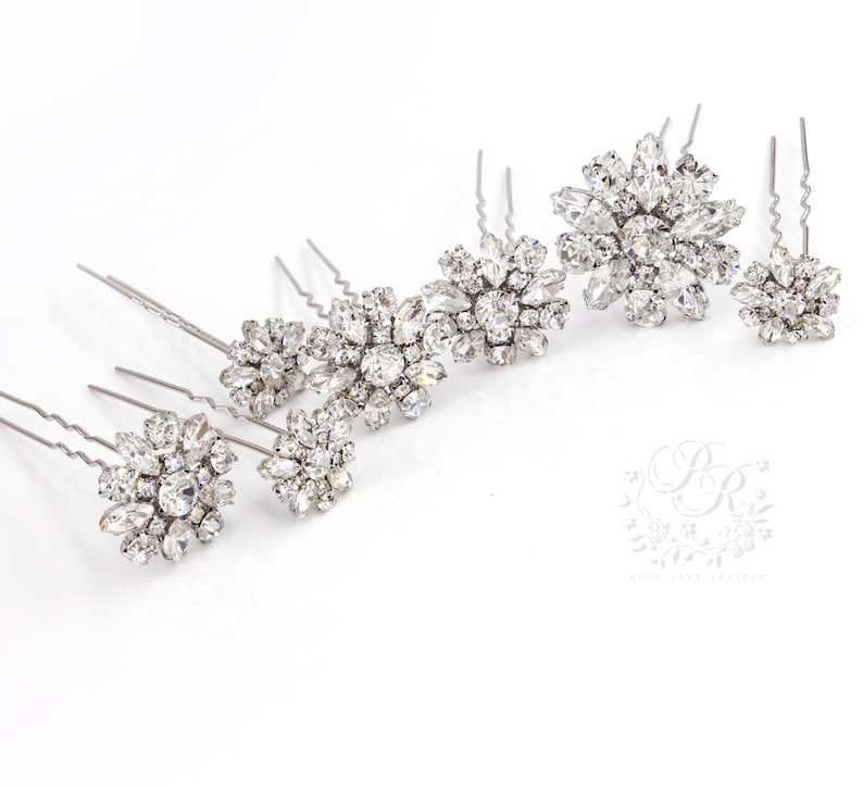 Weddings Hair Pin Rhinestone hair pins Bridal hair pins bridesmaid hair pins crystal hair pins Rose gold hair pins hair pins Daisy image 3