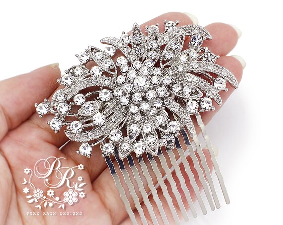 Wedding Hair Comb Rhinestone Firework Style Brooch Bridal Hair Etsy
