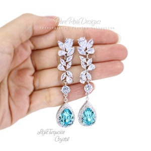 Sapphire blue Wedding Necklace set Zirconia light turquoise Bridal Necklace Wedding Jewelry set Bridesmaid Earrings Backdrop Necklace Sasa image 6