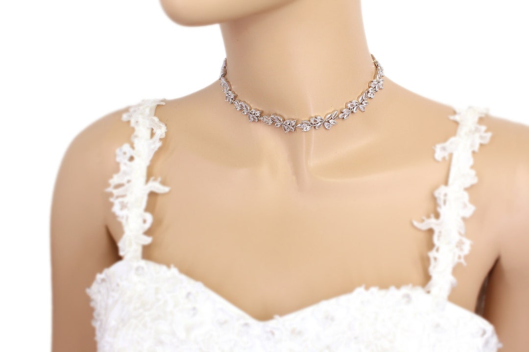 Wedding Choker Necklace Rose Gold Zirconia Necklace Wedding Jewelry