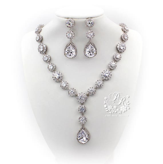 Wedding Necklace Earrings set Zirconia Rhinestone Necklace Earrings set Wedding Jewelry set Wedding Accessory Bridal Jewelry Zuma