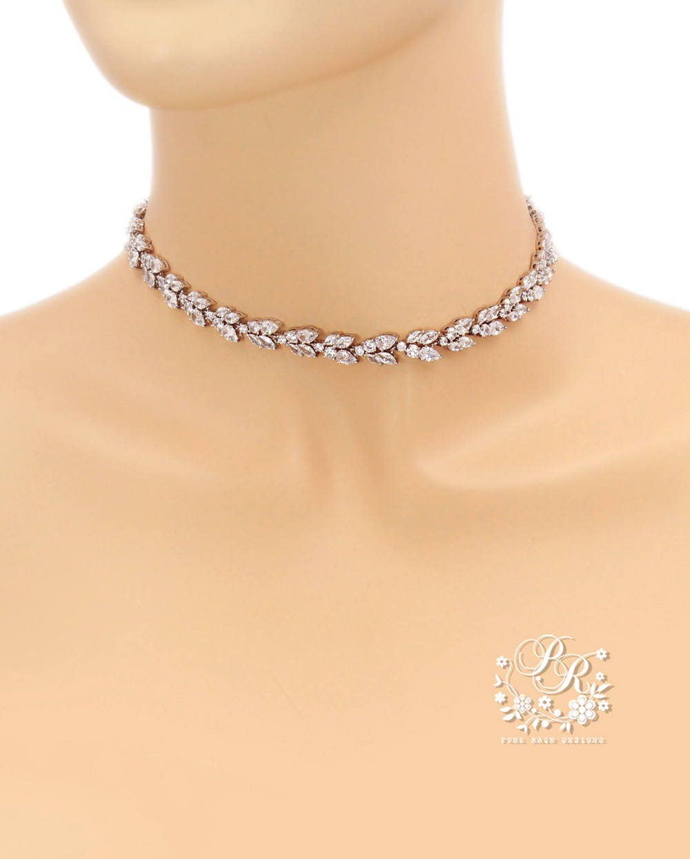 Wedding Choker Necklace Rose gold Zirconia Necklace Wedding Etsy