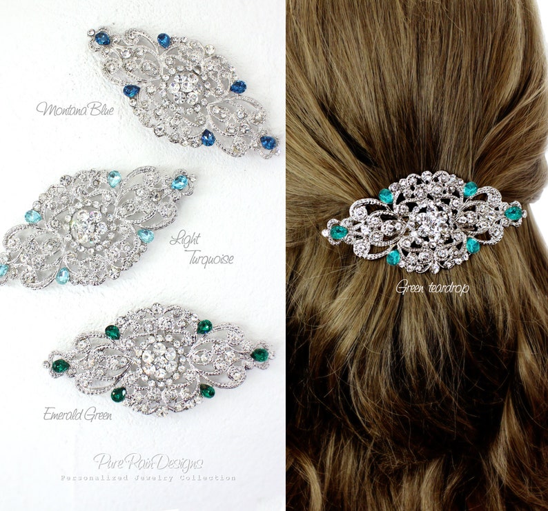 Wedding Hair Comb Rhinestone Hair comb Emerald Green Hair Comb Montana Blue Wedding Accessory Bridal hair Barrette Bridal Jewelry Aimee image 1