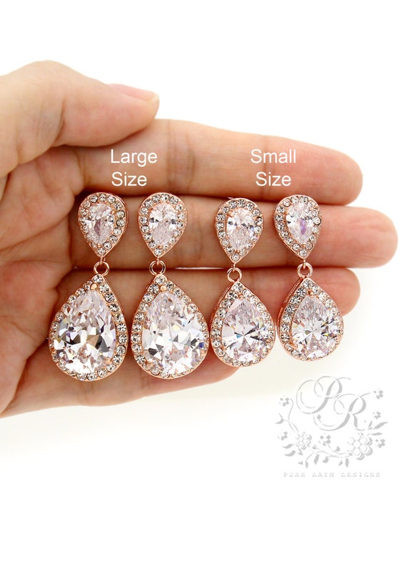 Wedding Earrings Teardrop platinum plated Zirconia Earrings Wedding Jewelry Bridesmaid Earrings Bridal Earrings Bridal Jewelry CZ rose