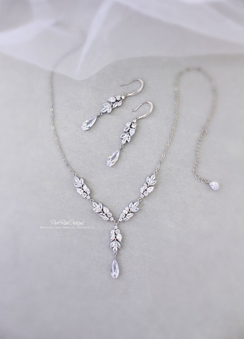 Wedding Necklace Earrings Zirconia pendant Rhinestone Necklace Earrings Wedding Jewelry set Wedding Accessory Bridal Necklace Earrings Cali image 1