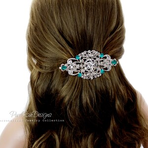 Wedding Hair Comb Rhinestone Hair comb Emerald Green Hair Comb Montana Blue Wedding Accessory Bridal hair Barrette Bridal Jewelry Aimee image 2