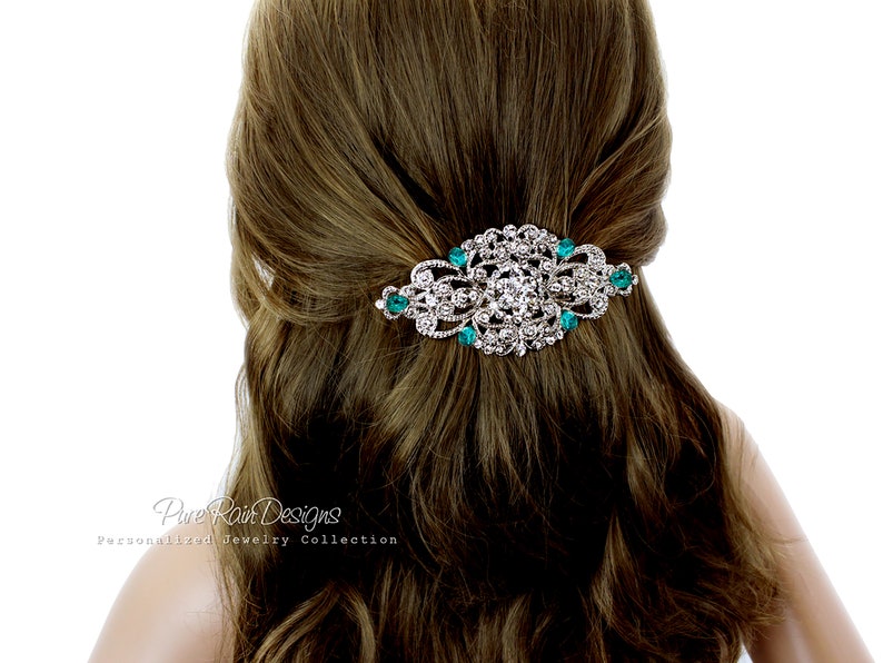 Wedding Hair Comb Rhinestone Hair comb Emerald Green Hair Comb Montana Blue Wedding Accessory Bridal hair Barrette Bridal Jewelry Aimee image 2