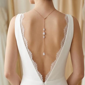 Wedding Necklace set Rose gold Earrings Zircon Bridesmaid Earrings Backdrop Necklace Wedding Jewelry set Bridal Necklace Bridal Earrings Zoe image 5