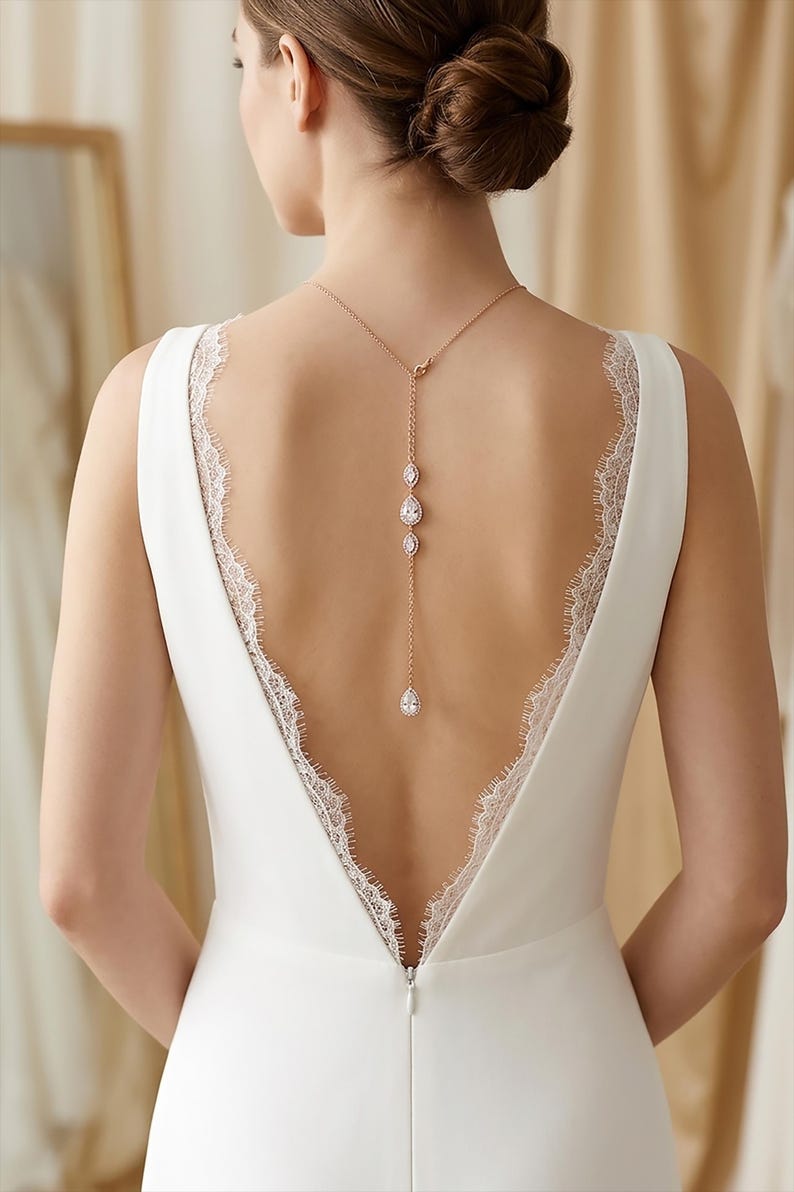 Wedding Necklace set Rose gold Earrings Zircon Bridesmaid Earrings Backdrop Necklace Wedding Jewelry set Bridal Necklace Bridal Earrings Zoe image 5