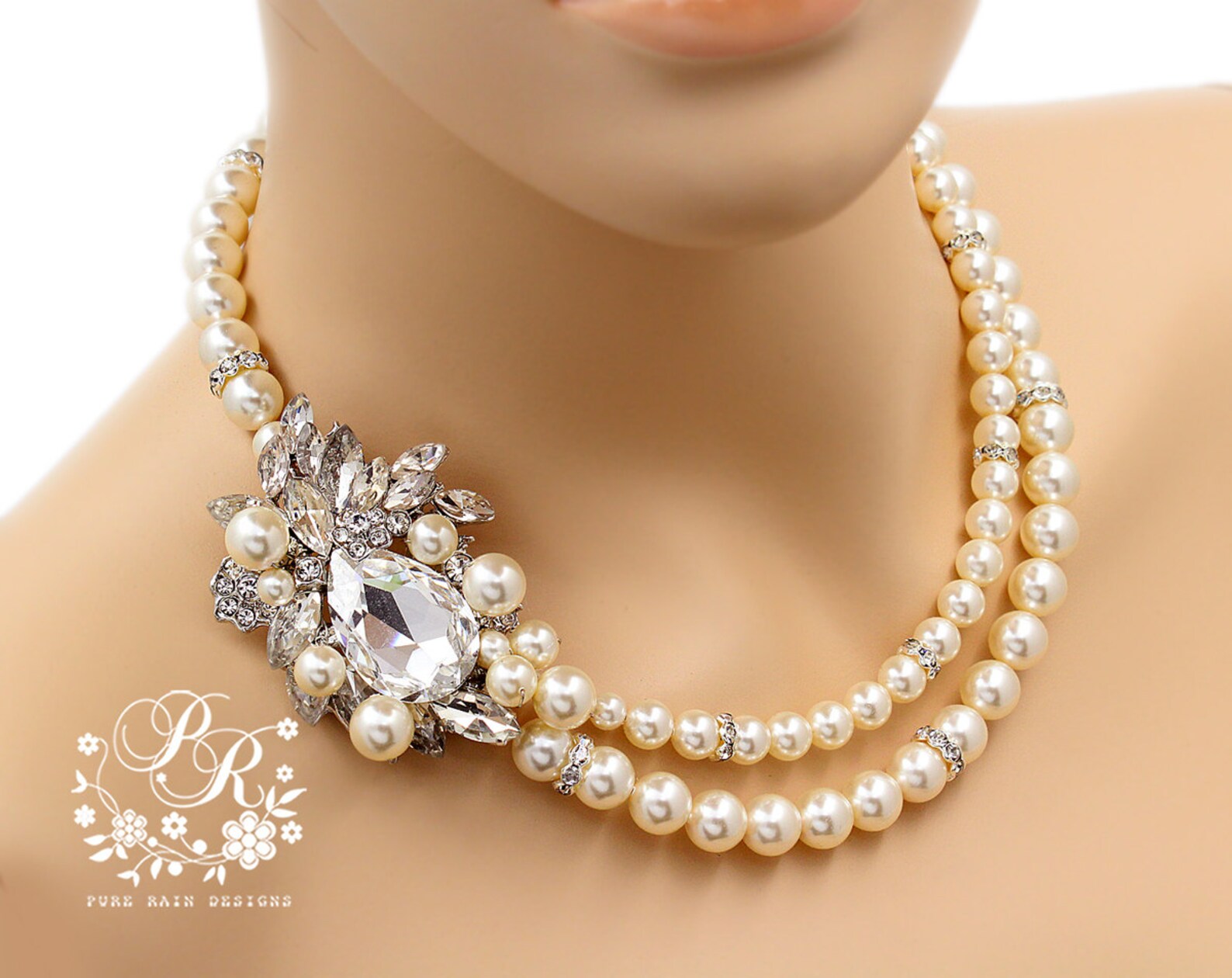 Wedding Necklace Swarovski Pearl Swarovski Crystal Rhinestone Etsy