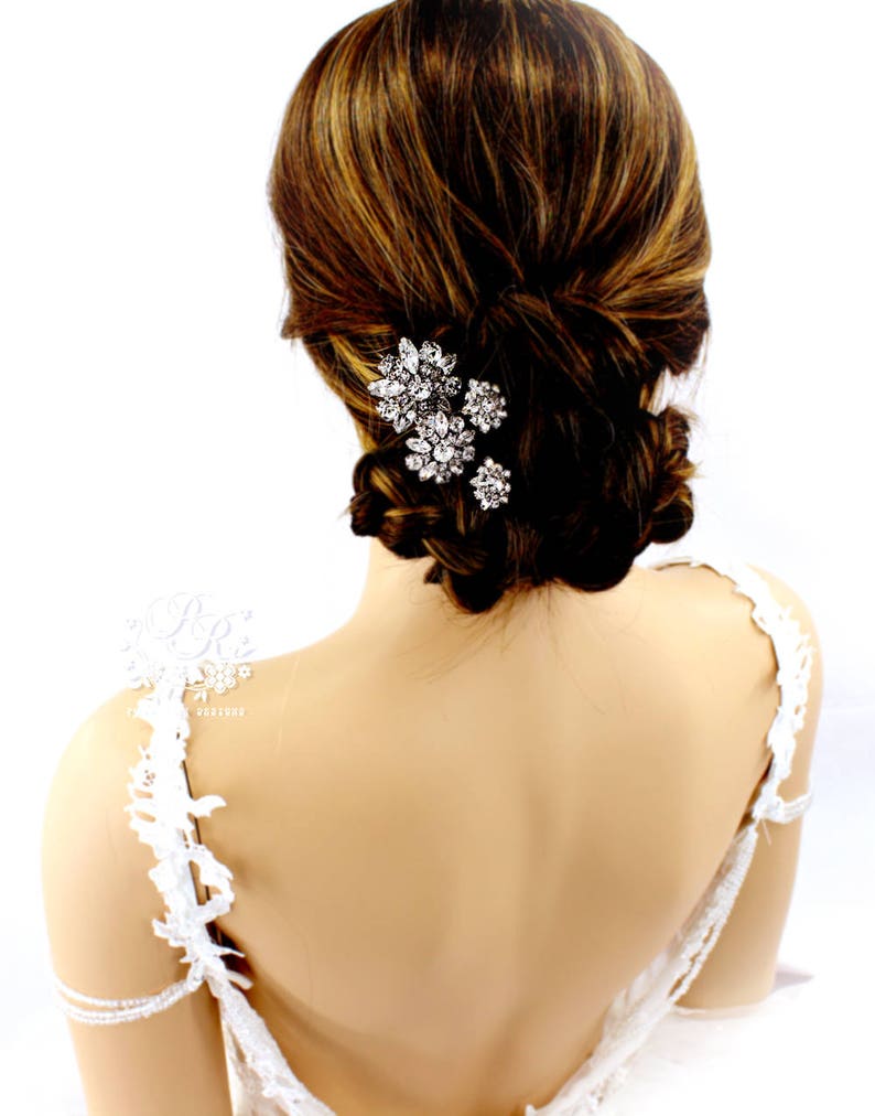 Weddings Hair Pin Rhinestone hair pins Bridal hair pins bridesmaid hair pins crystal hair pins Rose gold hair pins hair pins Daisy image 4