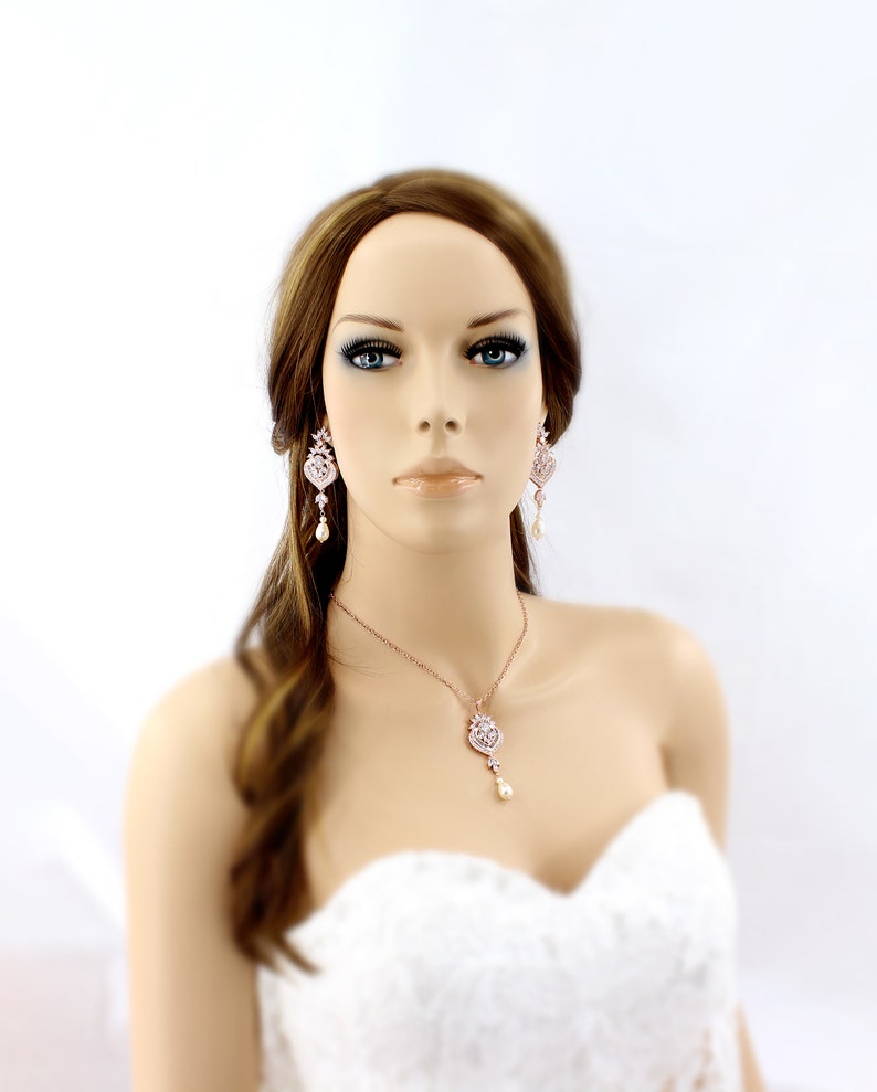 Wedding Earrings Swarovski Pearl Zirconia Chandelier Earrings Bridesmaid earrings Gift Bridal Earrings Wedding Jewelry Bridal Jewelry Jean image 7