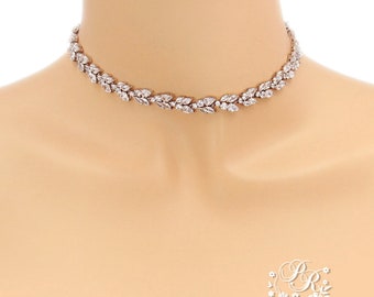 Zirconia Bridal Necklace, Backdrop Wedding Jewelry Ava