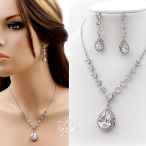 Wedding Necklace Earrings set Zirconia Rhinestone Necklace Earrings set Wedding Jewelry Wedding Accessory Bridal Jewelry Bridesmaid Gifts