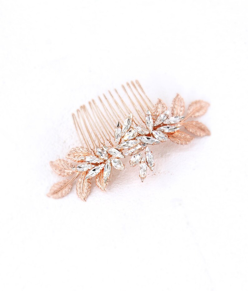 Wedding Hair Comb Clear Crystal Rhinestone Hair Comb Bridal Jewelry Rose gold Hair Accessory Wedding Jewelry bridesmaid Headpiece Daisy Rose gold