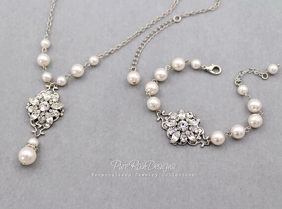 Wedding Necklace set Wedding Bracelet set Swarovski Pearl Wedding Jewelry Bridesmaid Necklace Wedding Jewelry set Bridal Jewelry set daisy