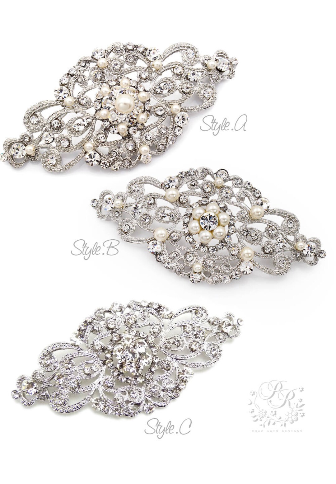 Wedding Barrette Hair Clip Swarovski Pearl Rhinestone Hair Clip Bridal