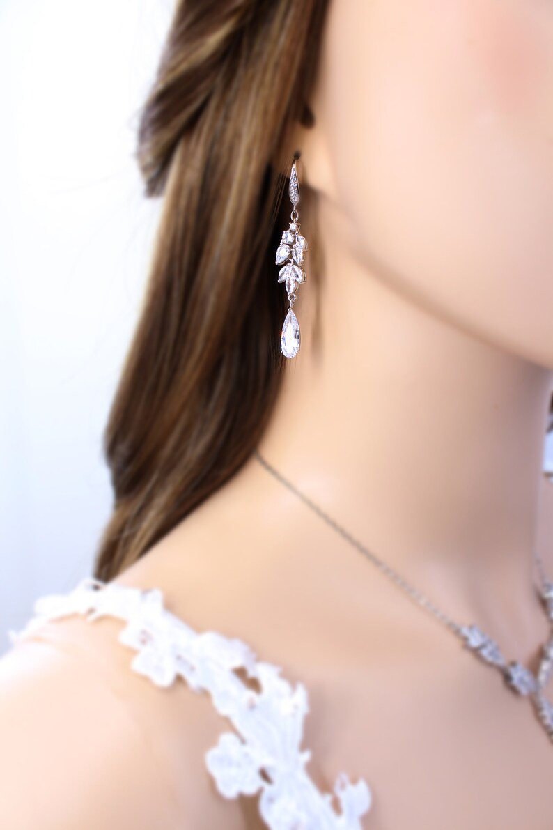 Wedding Necklace Earrings Zirconia pendant Rhinestone Necklace Earrings Wedding Jewelry set Wedding Accessory Bridal Necklace Earrings Cali image 5