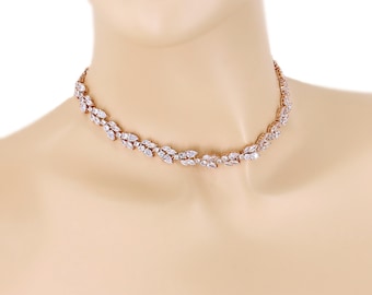 Wedding Choker Necklace Rose gold Zirconia Necklace Wedding Jewelry Bride necklace Bridal Backdrop Necklace Bridesmaid Necklace Gift Ava