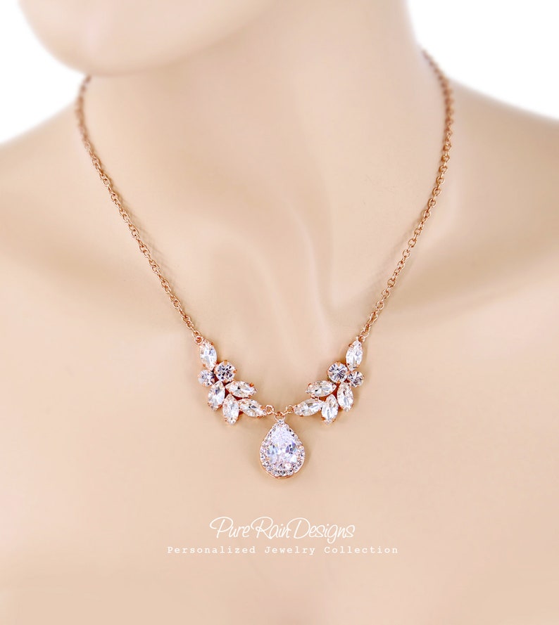 Wedding Necklace Earrings Teardrop Zirconia pendant Necklace Earrings Wedding Jewelry Wedding Accessory Bridal Jewelry Bridesmaid Gift Daisy