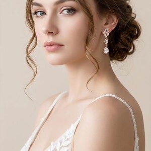 Wedding Necklace set Rose gold Earrings Zircon Bridesmaid Earrings Backdrop Necklace Wedding Jewelry set Bridal Necklace Bridal Earrings Zoe image 9