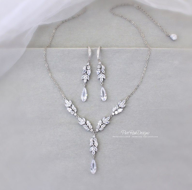 Wedding Necklace Earrings Zirconia pendant Rhinestone Necklace Earrings Wedding Jewelry set Wedding Accessory Bridal Necklace Earrings Cali image 2