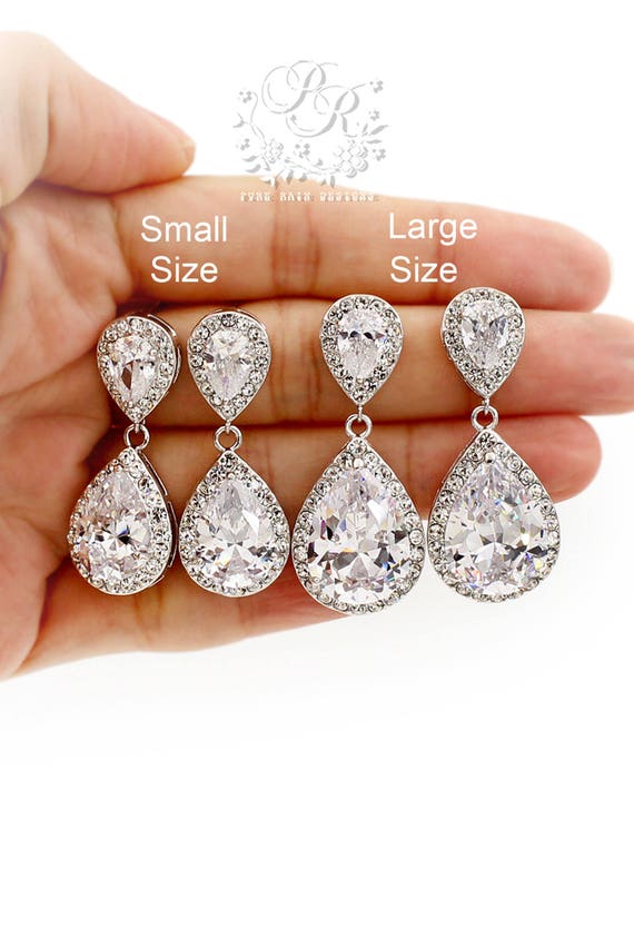 Wedding Earrings Teardrop platinum plated Zirconia Earrings Wedding Jewelry Bridesmaid Earrings Bridal Earrings Bridal Jewelry CZ rose