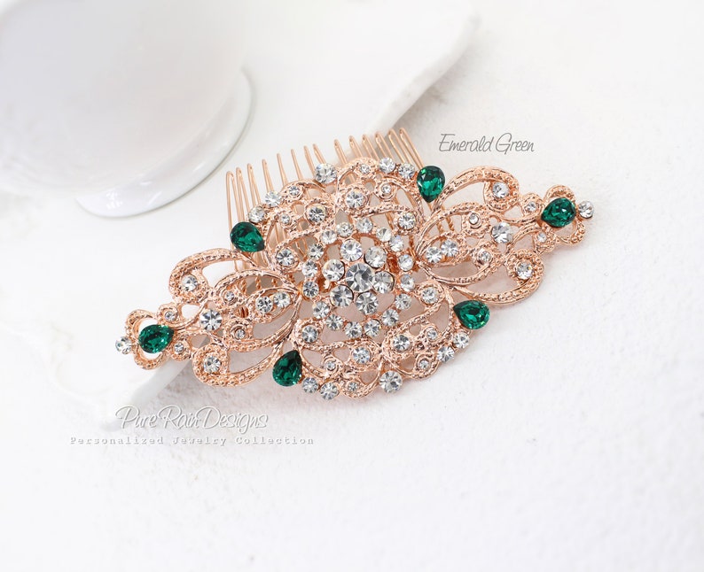 Wedding Hair Comb Rhinestone Hair comb Emerald Green Hair Comb Montana Blue Wedding Accessory Bridal hair Barrette Bridal Jewelry Aimee image 5