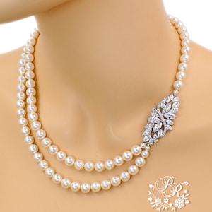 Wedding Necklace Zirconia Swarovski Pearl Necklace Wedding Jewelry Bridal Necklace Bridal Jewelry Backdrop Necklace bridal Necklace Ava