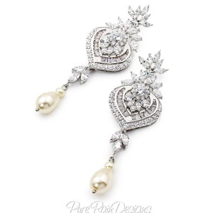 Wedding Earrings Swarovski Pearl Zirconia Chandelier Earrings Bridesmaid earrings Gift Bridal Earrings Wedding Jewelry Bridal Jewelry Jean image 8