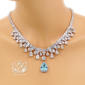 Sapphire blue Wedding Necklace Wedding Earrings Light Turquoise Crystal Zirconia Bridal Necklace Bridal Earrings Wedding Jewelry Bride Jess