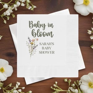 Custom Baby in Bloom Baby Shower Napkins Wildflower Baby Shower Decor Personalized Floral Party Napkins Spring Baby Girl Shower Supplies
