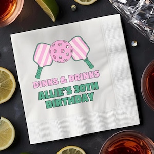 Custom Pickleball Dinks and Drinks Cocktail Napkins, Personalized Pickleball Party Napkins, Pickleball Birthday Shower Wedding Game Night