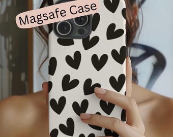 Black Hearts MagSafe iPhone Case | Minimalist Heart Phone Cover | Trendy Aesthetic Protective Case