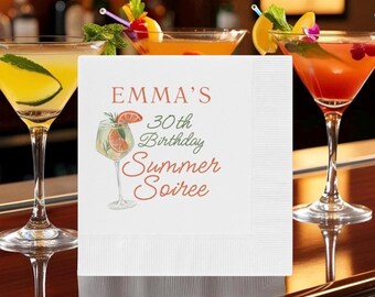 Personalized Aperol Spritz Party Napkins, Custom Summer Soirée Cocktail Decor