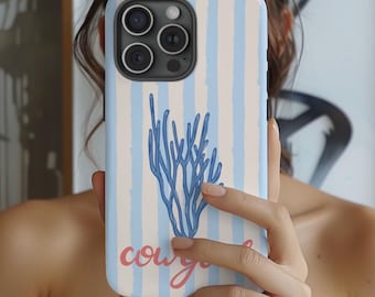 Funda para teléfono Coastal Cowgirl: coral azul, diseño western a rayas