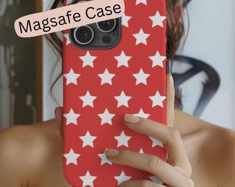 Funda MagSafe para iPhone con estrellas patrióticas / Funda estética para teléfono con bandera estadounidense roja, blanca y azul / Funda preppy de EE. UU. para el 4 de julio / Protectora resistente