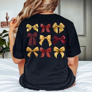 Garnet and Gold Tshirt, Coquette Shirt, Custom Tee, Soft Girl Era, Trendy Bow Shirt for Football, Custom Monogram Shirt, Football Gameday